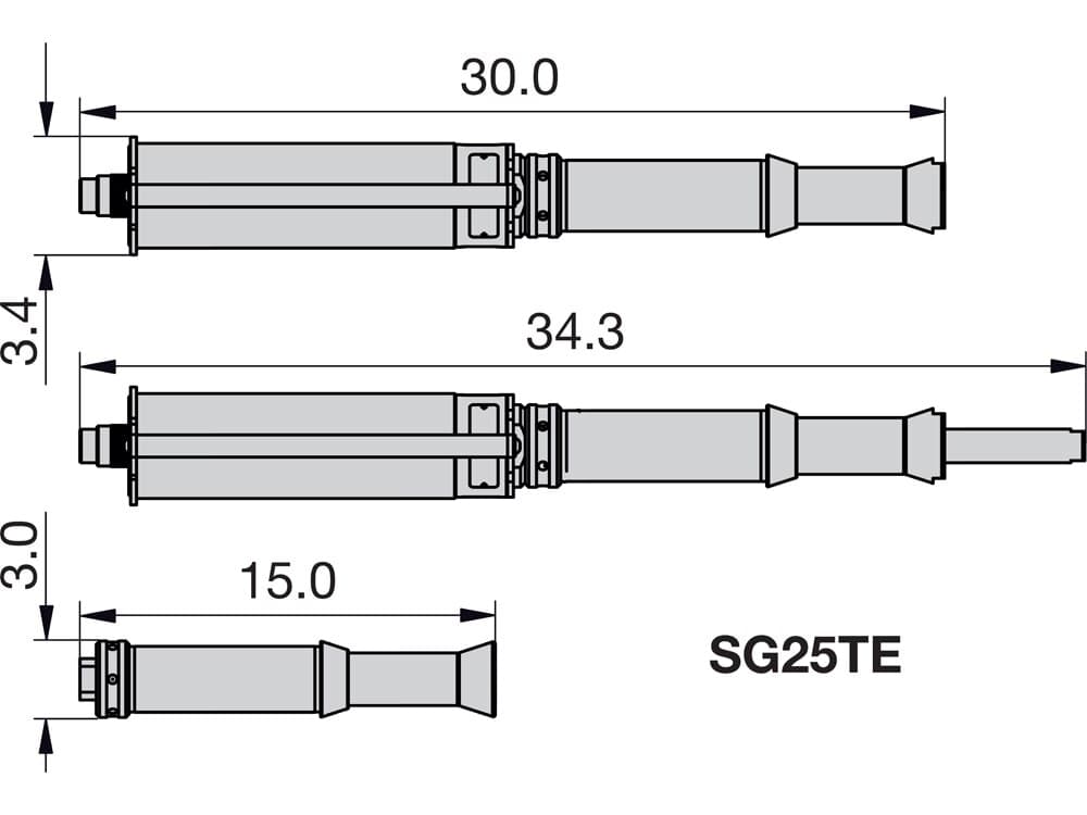 SG25TESTD, 28,1 tuny, sada hydraulického bezpečného uchopení in-line příruby, maximální rozpětí 4,72 palce – Rozměry produktu (mm)